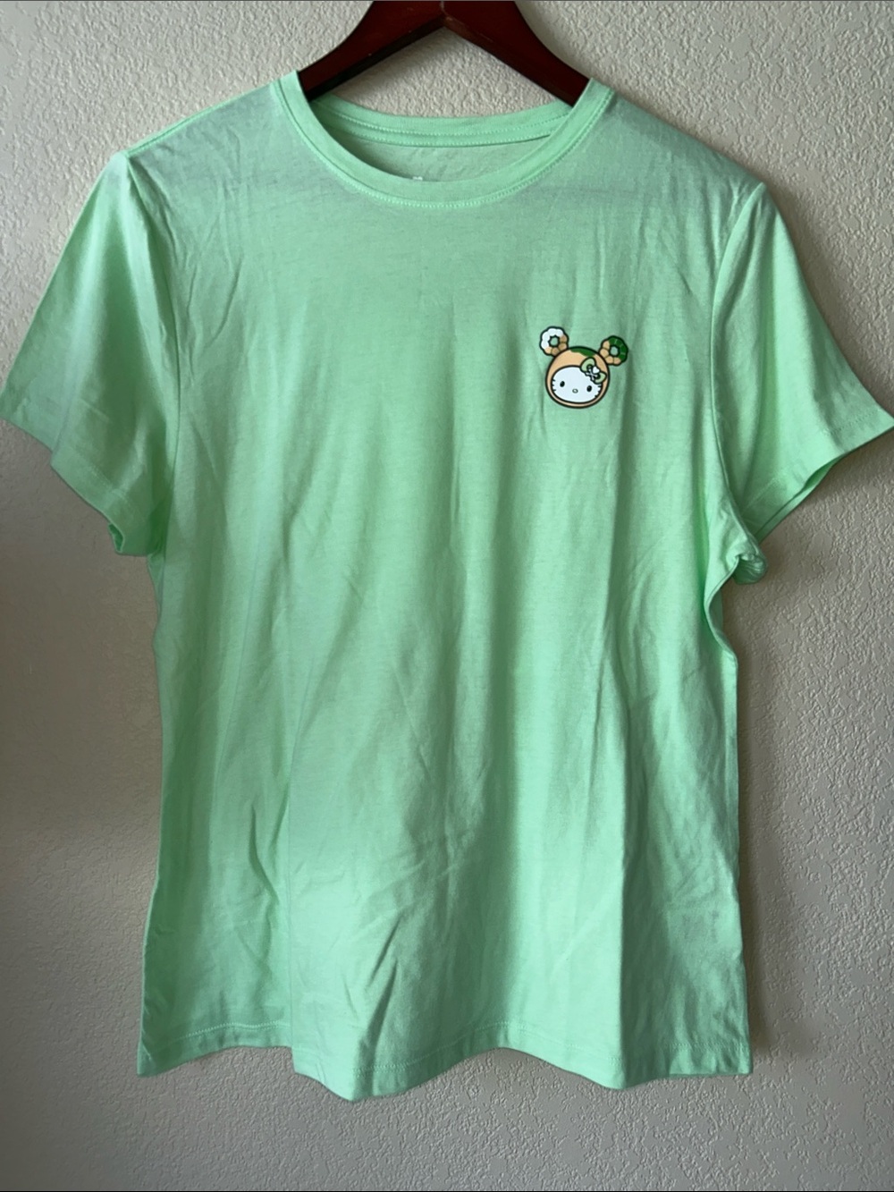 TOKIDOKI X Hello Kitty Mint Graphic Tee with Cute THANK YOU SO MATCHA, Sz L